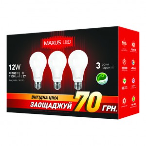 Светодиодная лампа Maxus 3-LED-336-01 A65 12W 4100K 220V E27 AP
